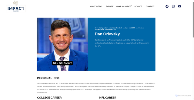 Security scan screenshot of https://impact-events.org/team/dan-orlovsky/