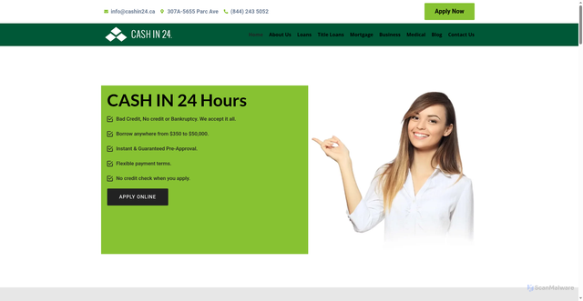 Security scan screenshot of https://cashin24.ca