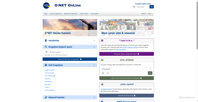 Security scan screenshot of https://www.onetonline.org