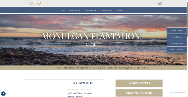 Security scan screenshot of https://monheganplantation.gov/