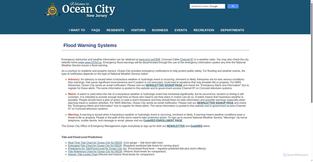 Security scan screenshot of https://www.ocnj.us/flood-warning-systems