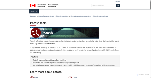 Security scan screenshot of https://natural-resources.canada.ca/minerals-mining/mining-data-statistics-analysis/minerals-metals-facts/potash-facts