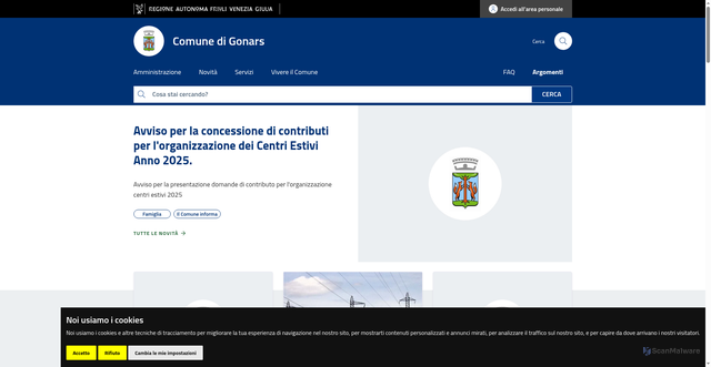 Security scan screenshot of https://www.comune.gonars.ud.it/