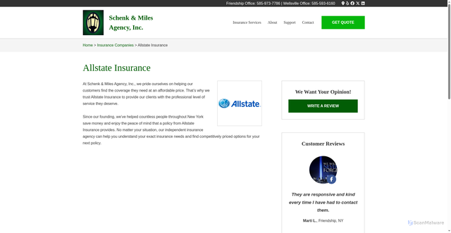 Security scan screenshot of https://www.schenkandmiles.com/insurance-companies/allstate-insurance/