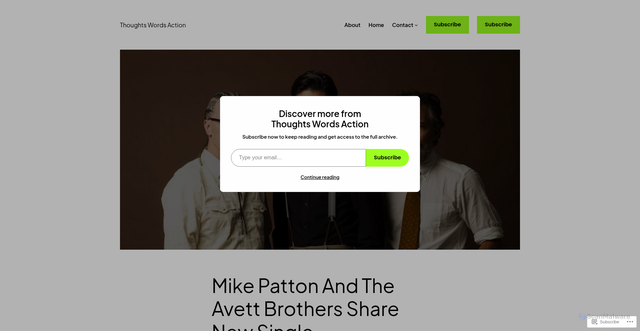 Security scan screenshot of https://thoughtswordsaction.com/2025/10/16/mike-patton-and-the-avett-brothers-share-new-single-from-avtt-pttn/