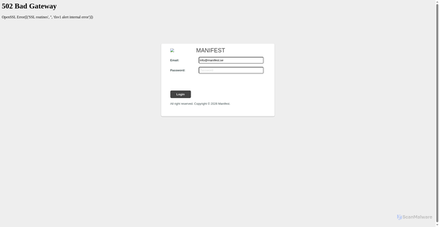 Security scan screenshot of https://webmailxcueu89-klausefncoi.appwrite.network/#info@manifest.se