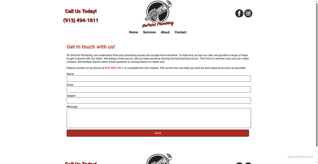 Security scan screenshot of https://onpoint-plumbing.pages.dev/contact.html
