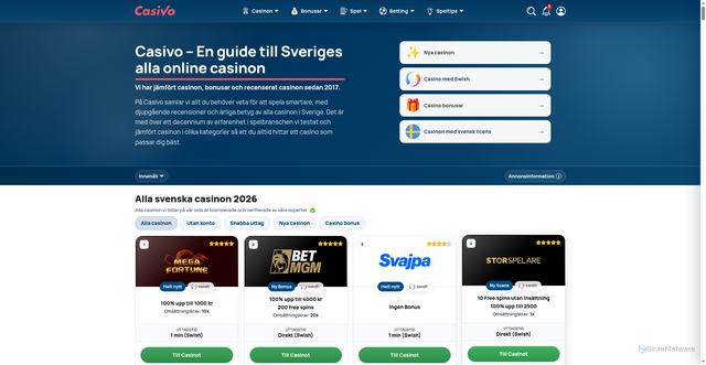 Security scan screenshot of https://casinostund.se
