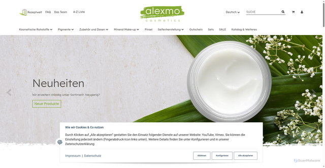 Security scan screenshot of https://alexmo-cosmetics.de