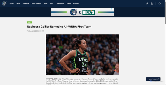 Security scan screenshot of https://lynx.wnba.com/news/napheesa-collier-named-to-all-wnba-first-team
