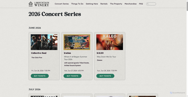 Security scan screenshot of https://www.mountainwinery.com/concert-series/