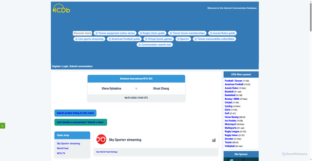 Security scan screenshot of https://tennis.icdb.tv/match/124899-Elena-Rybakina-v-Shuai-Zhang