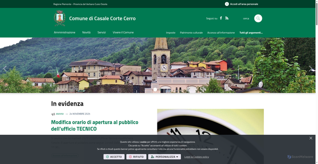 Security scan screenshot of https://www.comune.casalecortecerro.vb.it/it-it/home