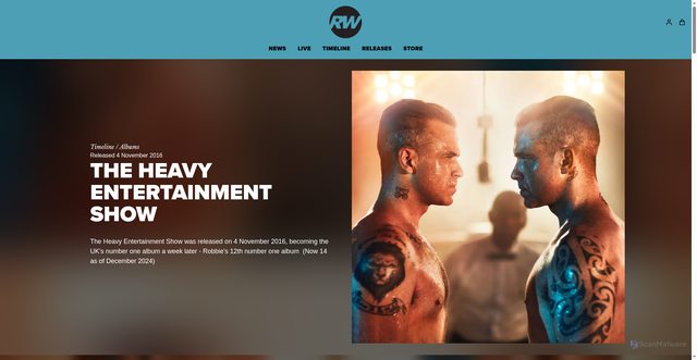 Security scan screenshot of https://robbiewilliams.com/pages/timeline/entry-album-the-heavy-entertainment-show?srsltid=AfmBOopoxqzpGH7m1U225FY2lyLwekyMNyZAdi6-_VzIt3CkeToEVNfH