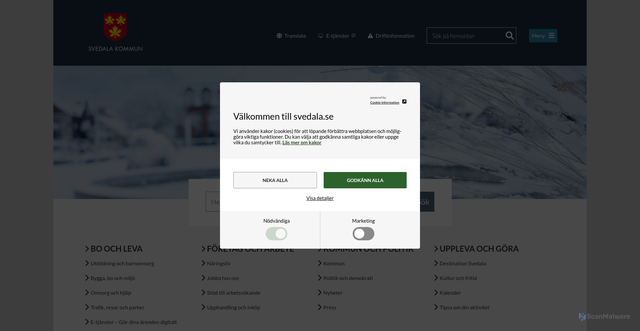 Security scan screenshot of https://www.svedala.se/