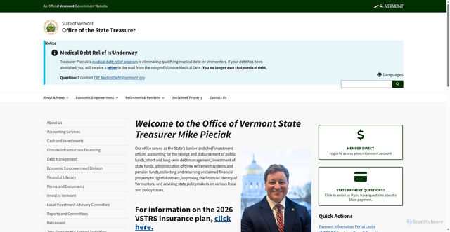 Security scan screenshot of https://www.vermonttreasurer.gov/home-page