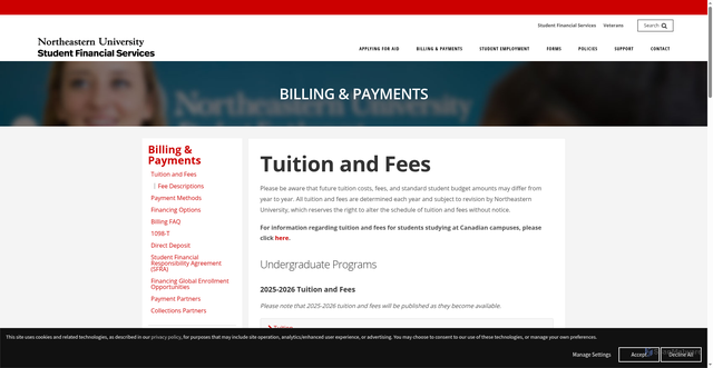 Security scan screenshot of https://studentfinance.northeastern.edu/billing-payments/tuition-and-fees/