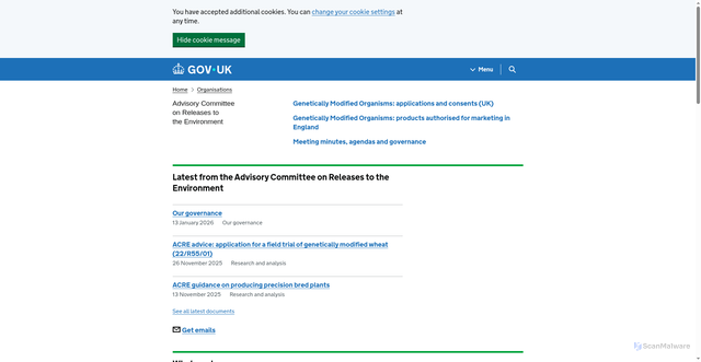 Security scan screenshot of https://www.gov.uk/government/organisations/advisory-committee-on-releases-to-the-environment