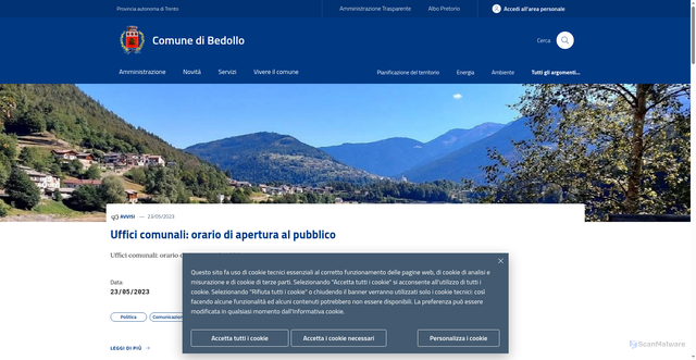 Security scan screenshot of https://www.comune.bedollo.tn.it/