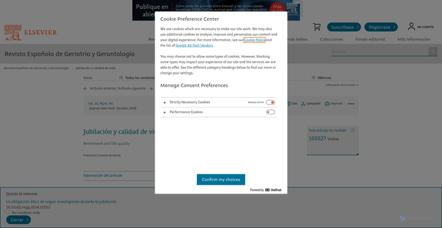 Security scan screenshot of https://www.elsevier.es/es-revista-revista-espanolageriatria-gerontologia-124-articulo-jubilacion-calidad-vida-13011661