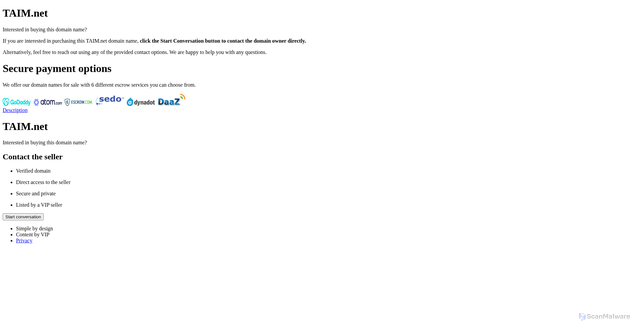 Security scan screenshot of https://taim.net