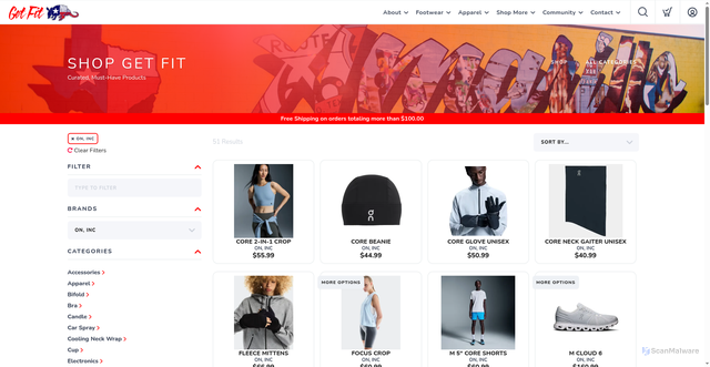 Security scan screenshot of https://shop.mygetfitplace.com/brand/2560/on--inc