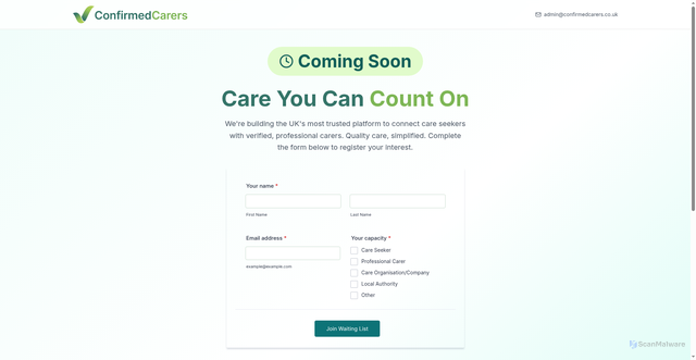 Security scan screenshot of http://confirmedcarers.co.uk/