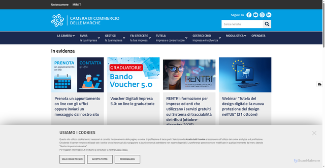 Security scan screenshot of https://www.marche.camcom.it/