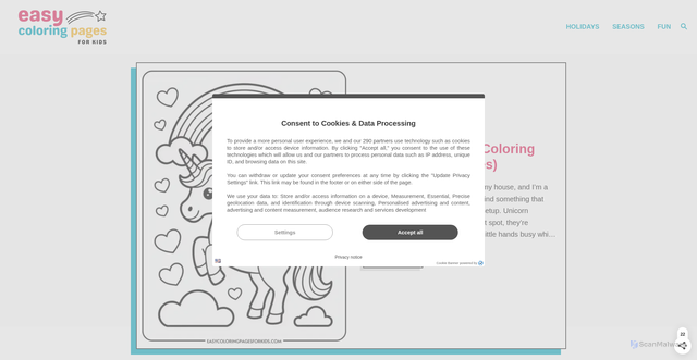 Security scan screenshot of https://easycoloringpagesforkids.com