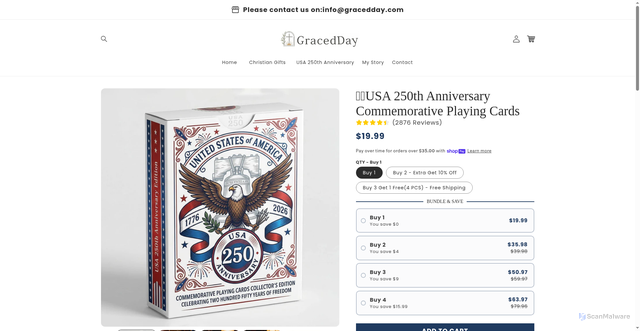 Security scan screenshot of https://gracedday.com/products/anniversary-commemorative-cards