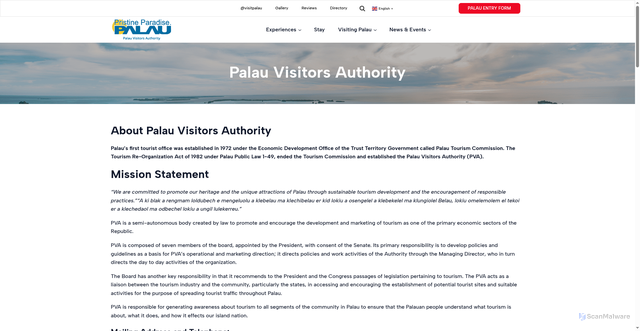 Security scan screenshot of https://pristineparadisepalau.com/palau-visitors-authority/