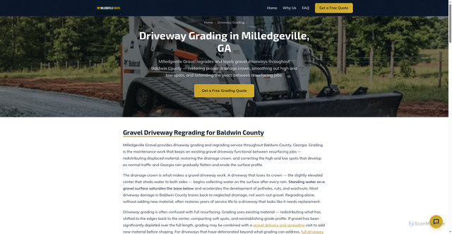 Security scan screenshot of https://milledgevillegravel.com/driveway-grading.html