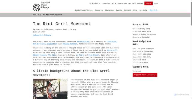 Security scan screenshot of https://www.nypl.org/blog/2013/06/19/riot-grrrl-movement