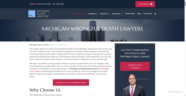 Security scan screenshot of https://www.michiganinjurylawyers.com/michigan-wrongful-death-attorney/