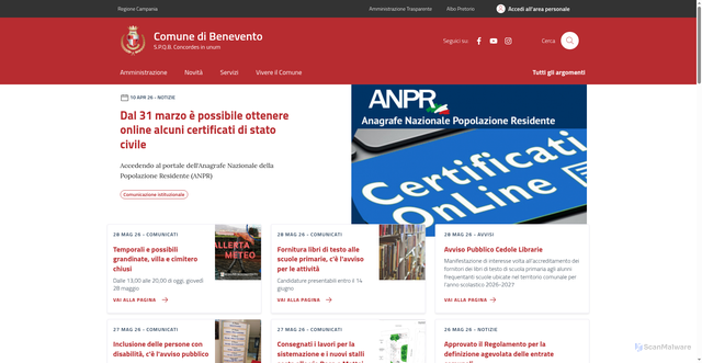 Security scan screenshot of https://www.comune.benevento.it