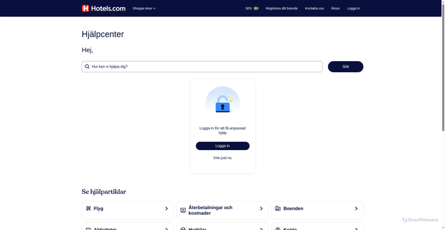 Security scan screenshot of https://sv.hotels.com/helpcenter?intent=VIEW_BOOKING