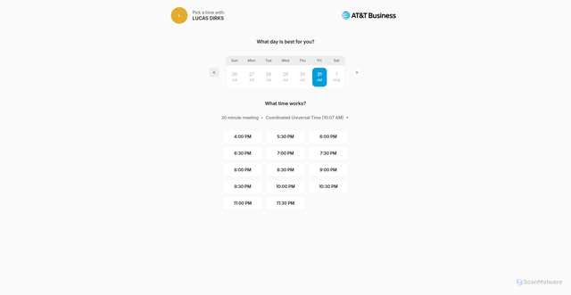 Security scan screenshot of https://att.chilipiper.com/me/lucas-dirks/meeting-with-lucas-and-att