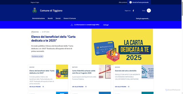 Security scan screenshot of https://comune.tiggiano.le.it/