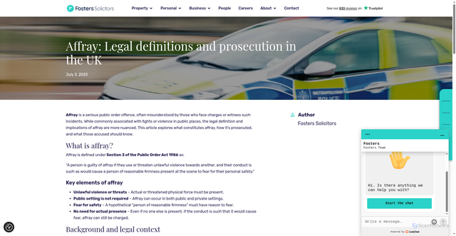 Security scan screenshot of https://fosters-solicitors.co.uk/insight/affray-legal-definition