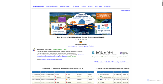 Security scan screenshot of https://vpngate.net
