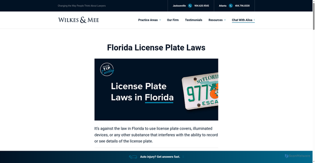 Security scan screenshot of https://www.wilkesmee.com/insights/florida-license-plate-laws