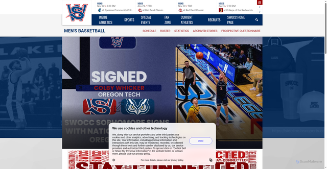 Security scan screenshot of https://swoccathletics.com/sports/mens-basketball