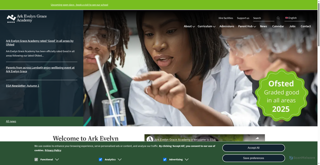 Security scan screenshot of https://evelyngraceacademy.org/