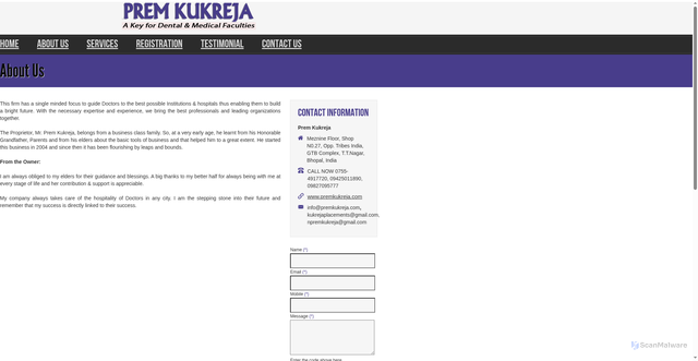 Security scan screenshot of http://premkukreja.com/about.php