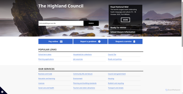 Security scan screenshot of https://www.highland.gov.uk/