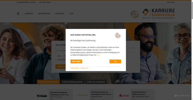 Security scan screenshot of https://karriere-suedwestfalen.de