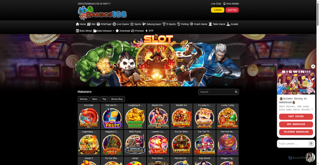 Security scan screenshot of https://noindek2-bansos188.xyz/desktop/game/slot/habanero