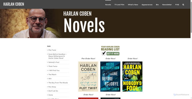 Security scan screenshot of https://www.harlancoben.com/novels/