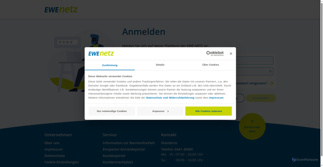 Security scan screenshot of https://kundenportal.ewe-netz.de