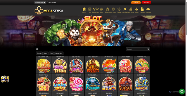 Security scan screenshot of https://138megasensa.com/desktop/game/slot/5g